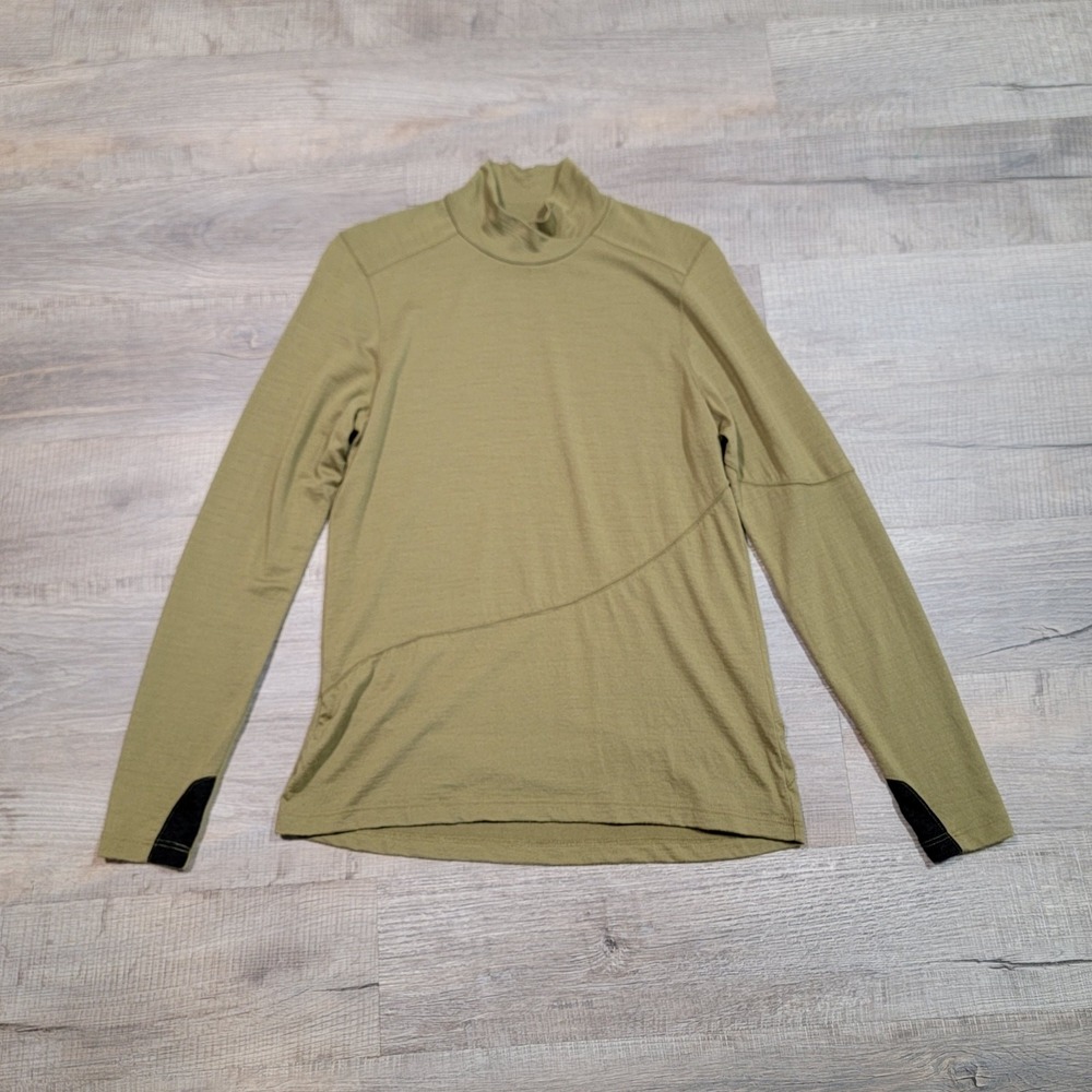 IBEX Womens Zque Certified Merino Wool Base Layer Size Large‎ Green Mock Neck
